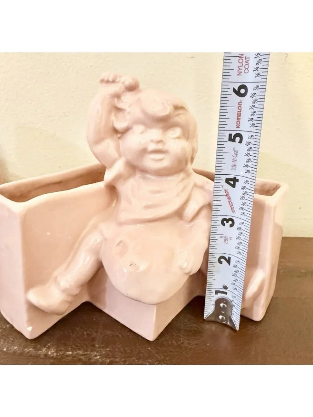 Vintage Pink Ceramic Girl Figurine Planters Pair Retro Kitsch Nursery Decor